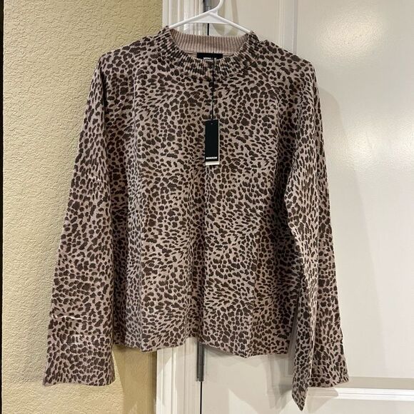 Monrow‎ NWT mini leopard mock neck long sleeve in latte size large - Picture 1 of 8